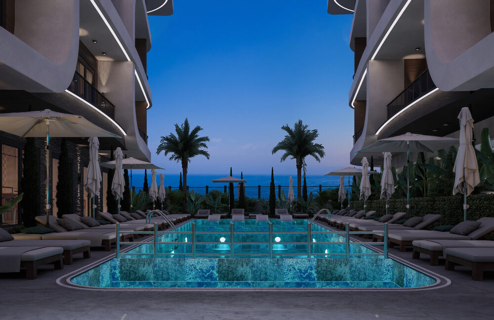 Trendy Cleopatra – illuminated pool at night